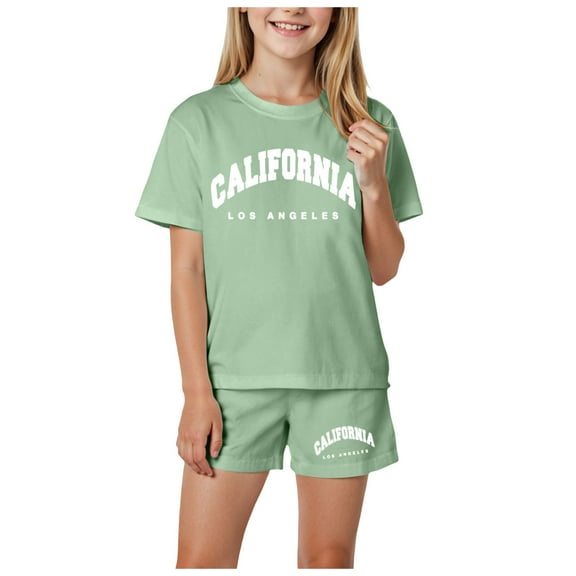 Girls 2 Piece Clothing Sets Short Sleeve T Shirt and Elastic Waist Shorts Cute Summer Tops For Girls 10-12