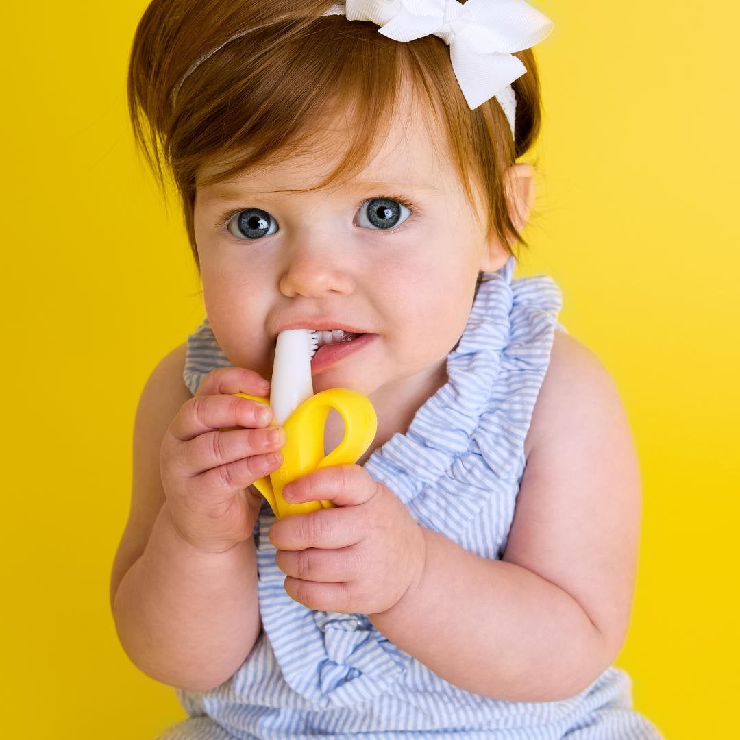 Baby Banana The Original Teether-Toothbrush, Infant to Toddler, Butter-Soft Bristles for Gums and Teeth, Bendable Food Grade Silicone, Family-Owned Business Since 2009, 11 Million+ Sold