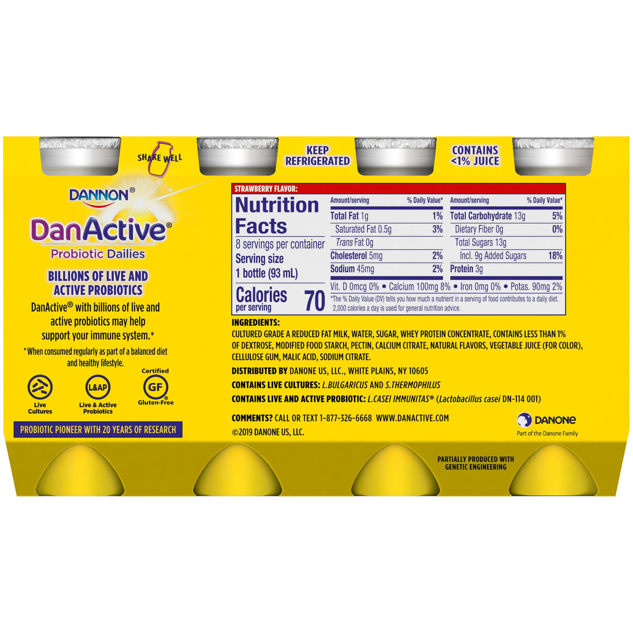 DanActive Probiotic Dailies Strawberry Dairy Drink, 3.1 Oz., 8 Count