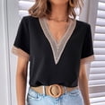 thumbnail image 2 of Tops de Mujer Elegantes Blusas Casuales Camisas de Encaje de Manga Corta Con Cuello en V Sólido Suelto Odeerbi  ODB165129, 2 of 7