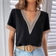 thumbnail image 2 of Tops de Mujer Elegantes Blusas Casuales Camisas de Encaje de Manga Corta Con Cuello en V Sólido Suelto Odeerbi  ODB165127, 2 of 7