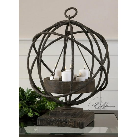 21" Chestnut Brown Finish Globe Design Table Top Tea Light Candleholder