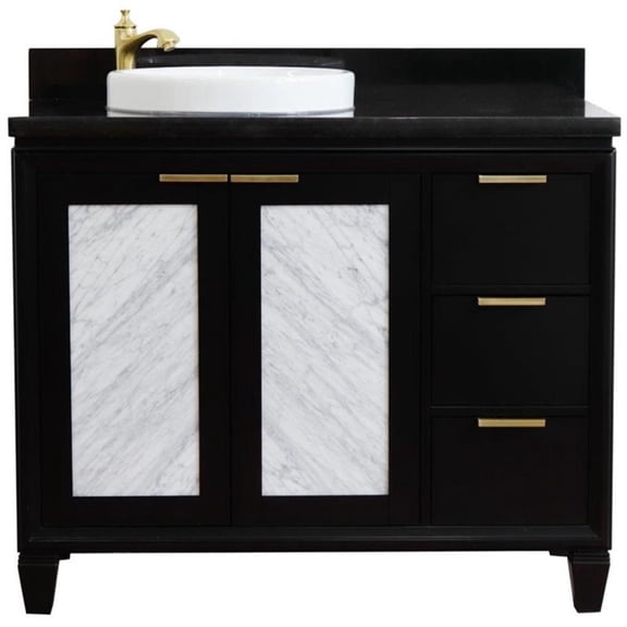 Trento 43" Solid Wood Vanity with Left Round Sink in Blue/Black Galaxy