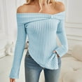 thumbnail image 2 of Annhoo Off the Shoulder Tops for Women Long Sleeve Knot Front Knitted Shirts Fashion Asymmetrical Hem Blouses, 2 of 7