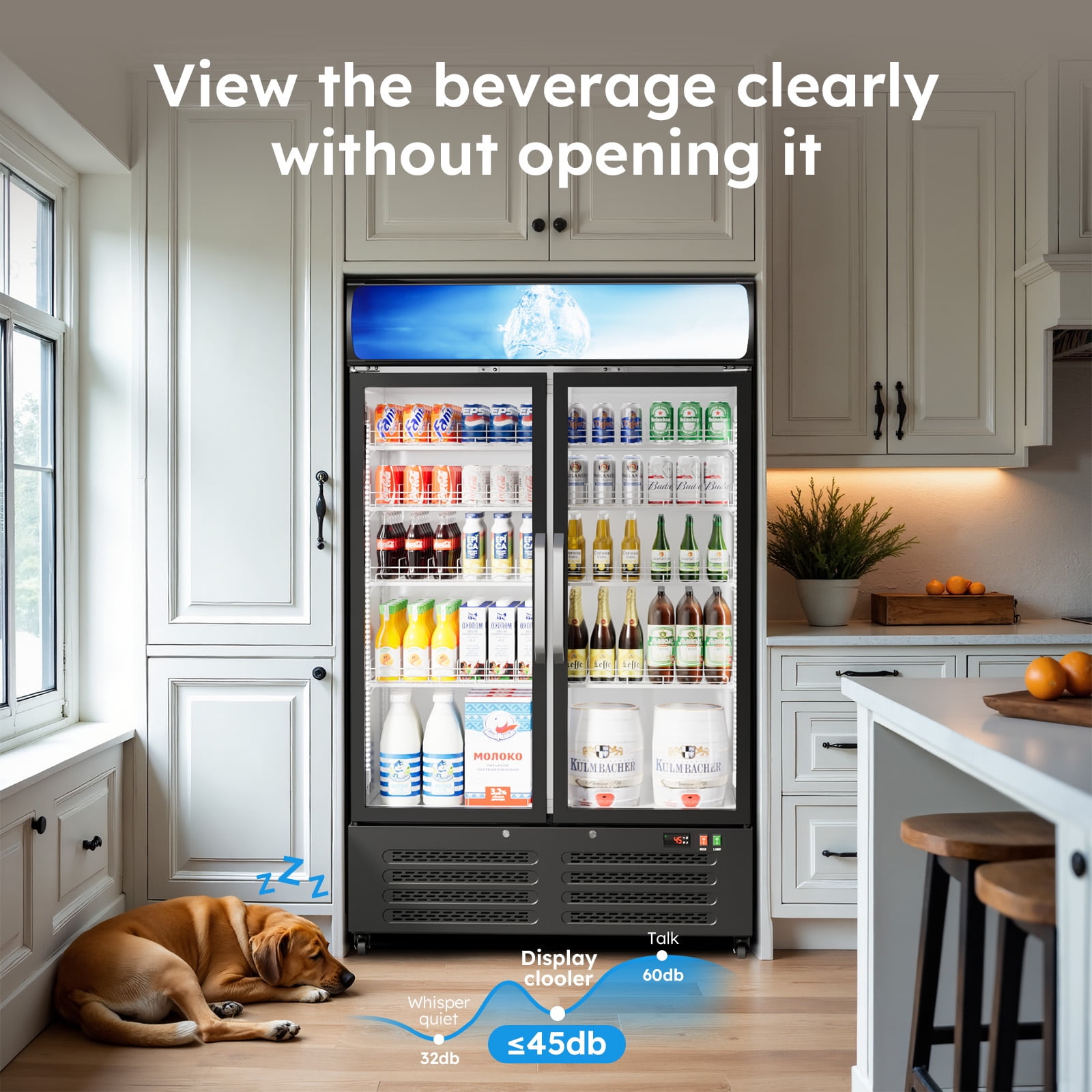 28 Cu Ft Commercial Merchandiser Refrigerator for Beverage,Glass Door Upright Display Fridge with Front LED Light
