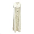 thumbnail image 5 of Summer Dresses Women's Casual Loose Fit Long Sleeveless Dress V Neck Button Down Collar Comfortable Blend Flowy Summer for Everyday Wear Beach Vacation White XL, 5 of 7