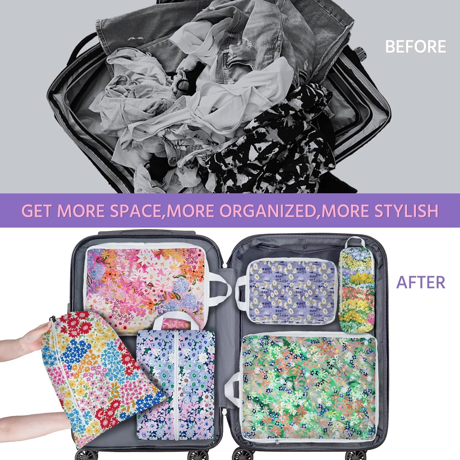 6 Set Compression Packing Cubes Waterproof Suitcase Travel Bag Organizer Luggage Backpack Travel Cubes for Packing
