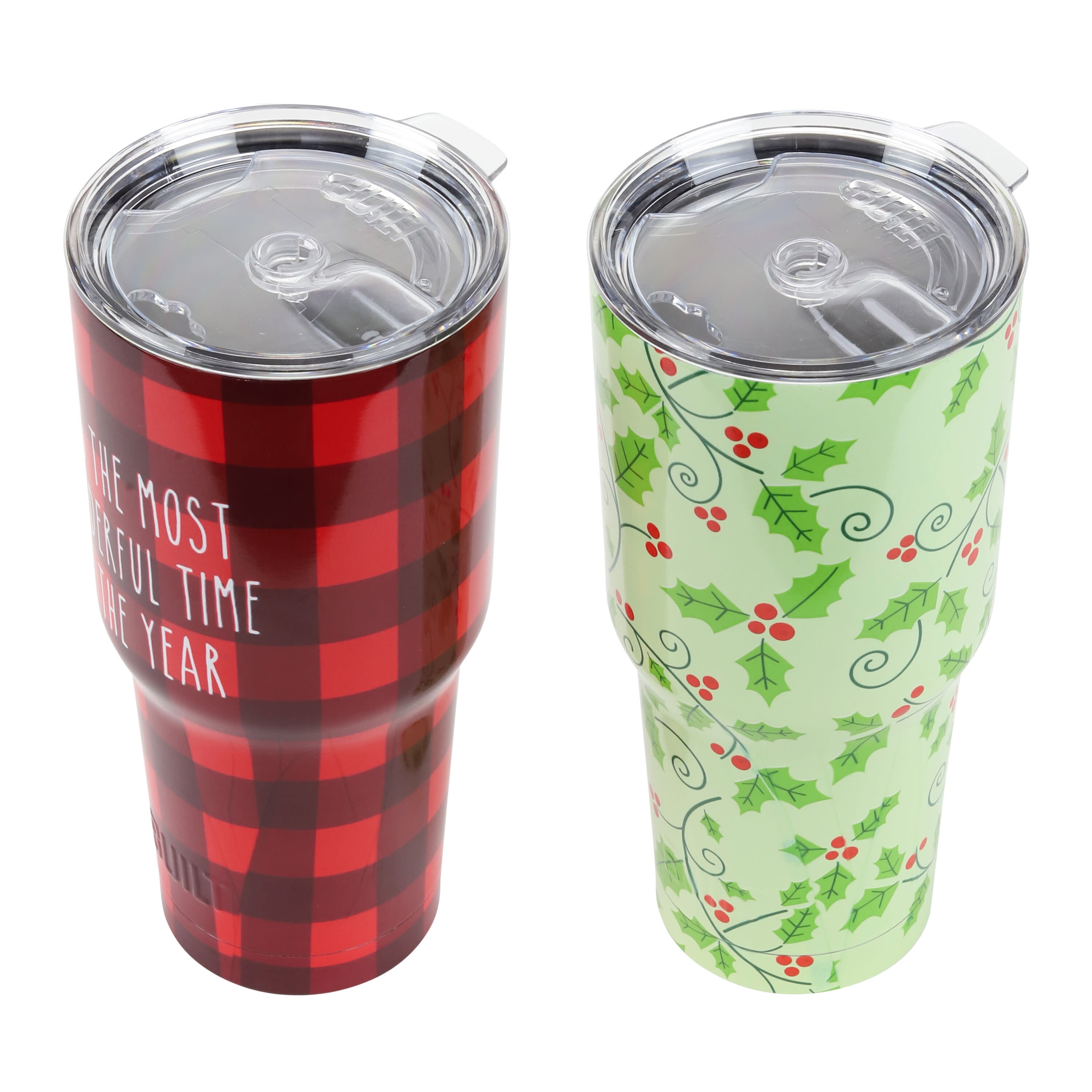 Built Holiday Tumblers 30oz Stainless Steel, Plaid and Holly Set of 2