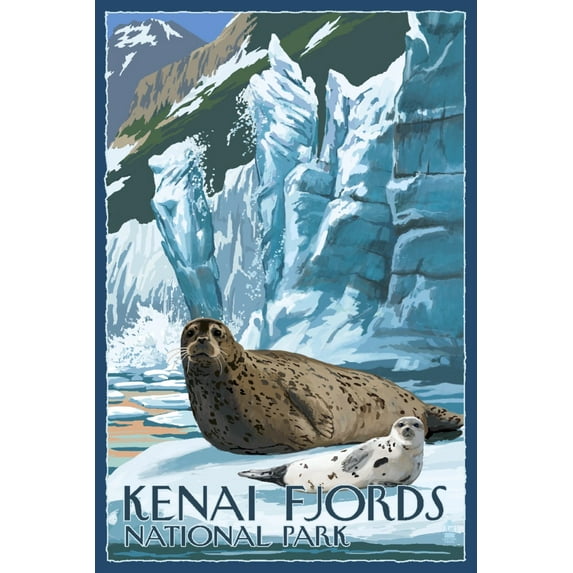 Kenai Fjords National Park, Alaska, Seals and Ice Shelf (36x54 Giclee Gallery Art Print, Vivid Textured Wall Decor)