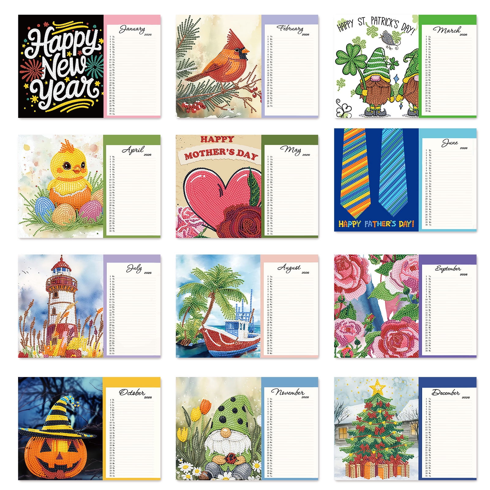 FLOPESN 2026 Desk Calendar DIY Diamond Painting Craft Kit, 9.84*7.48 in Acrylic Material Flip Calendar with Special Drills for Home Office Decor