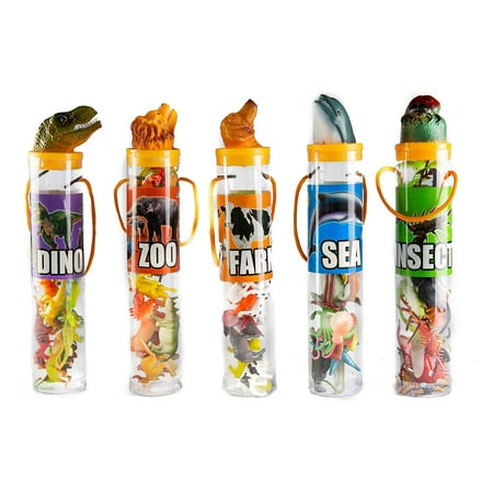 Kovot Mini Animal Toys in Tubes 69-Piece Set | Includes A Variety of Zoo, Farm, Sea, Insects & Dinosaur Figures | 5 Separate Containers (5 Tubes (Complete Set))