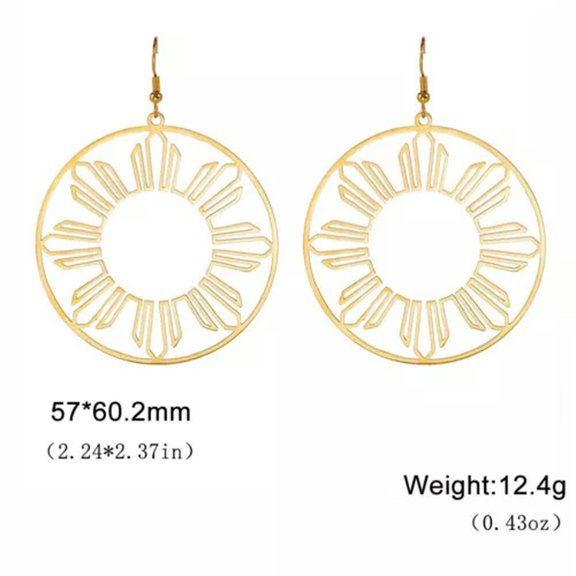 EOEMY Large Geometric Sun Round Dangle Earrings Women Stainless Steel Earrings Jewelry