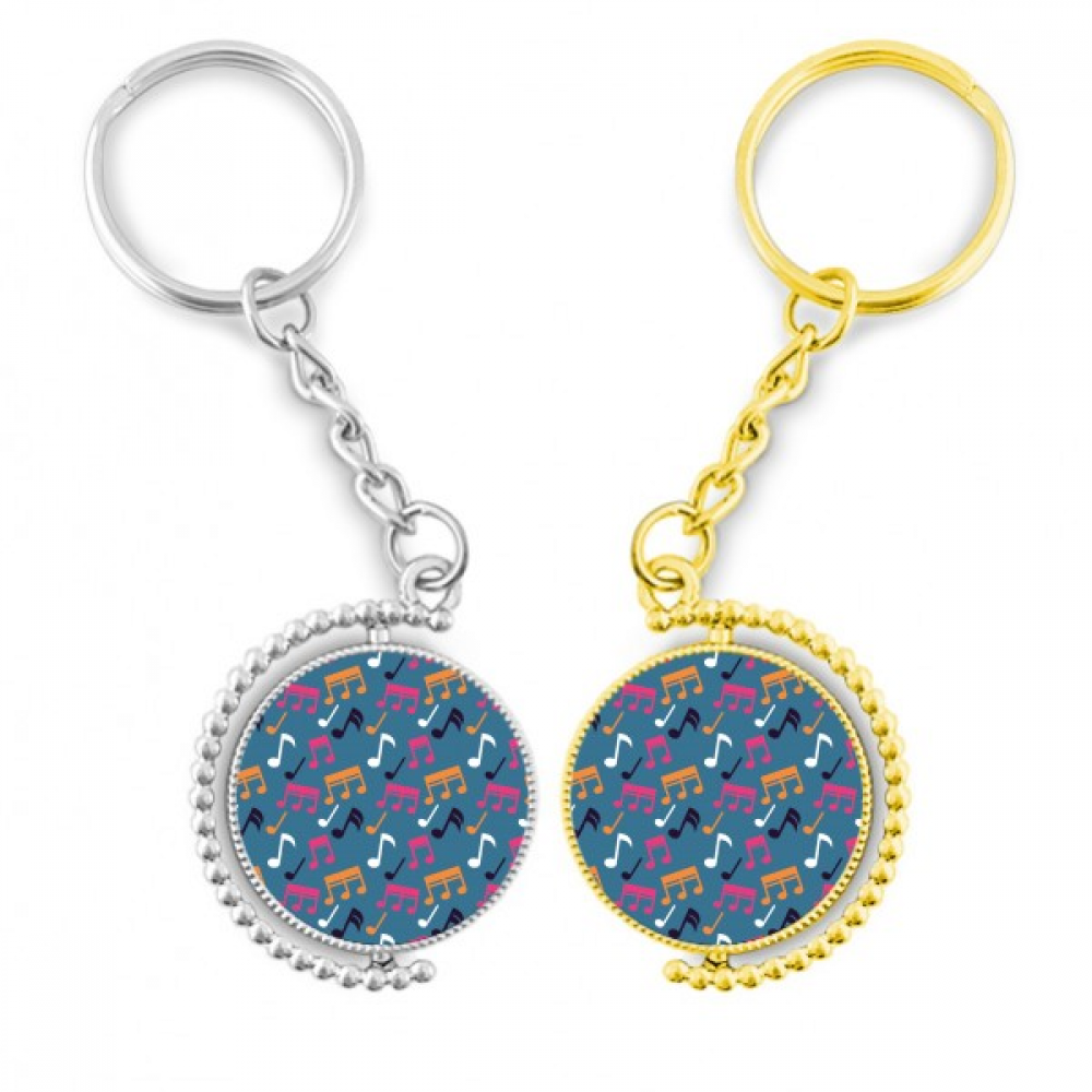 Colourful Music Notes Blue Rotating Rotating Key Chain Ring Accessory