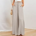 thumbnail image 2 of Palazzo Pants for Women Elastic High Waist Wide Leg Casual Pants Ruffle Flowy Lightweight Summer Drawstring Pants (XX-Large, Beige), 2 of 9
