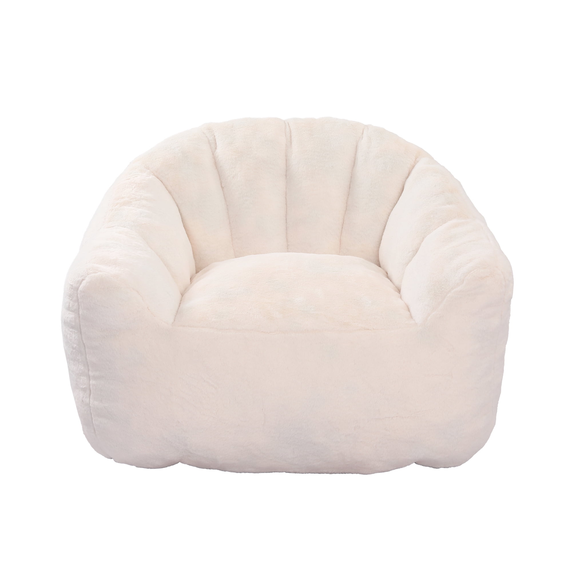 Bean Bag Chair with Armrests, Stuffed High-Density Foam, Lazy Sofa for Adults, Living Room, Bedroom, Reading, White Faux Fur