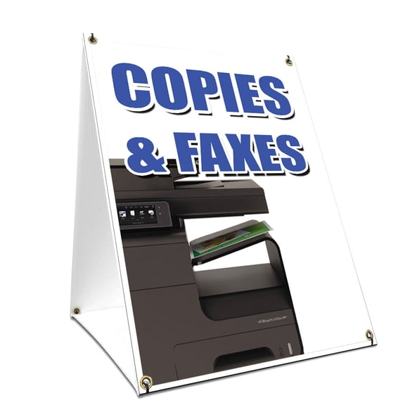 A-frame Sidewalk Copies & Faxes Sign With Graphics On Each Side | 24" X 36" Print Size