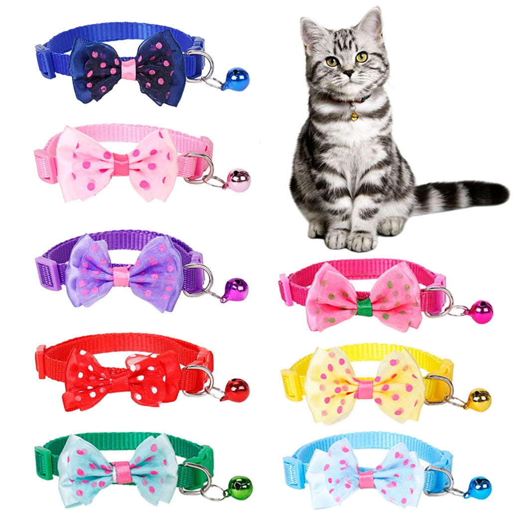 Pet Collars Adjustable Bells 8PCS Bow Ties Cat Collars Kitten