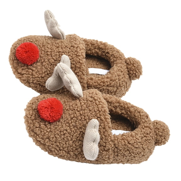 PBPBOX 1Pair Brown Winter Slipper Christmas Elk Indoor Warm Keeping Plush Anti Skid Sole