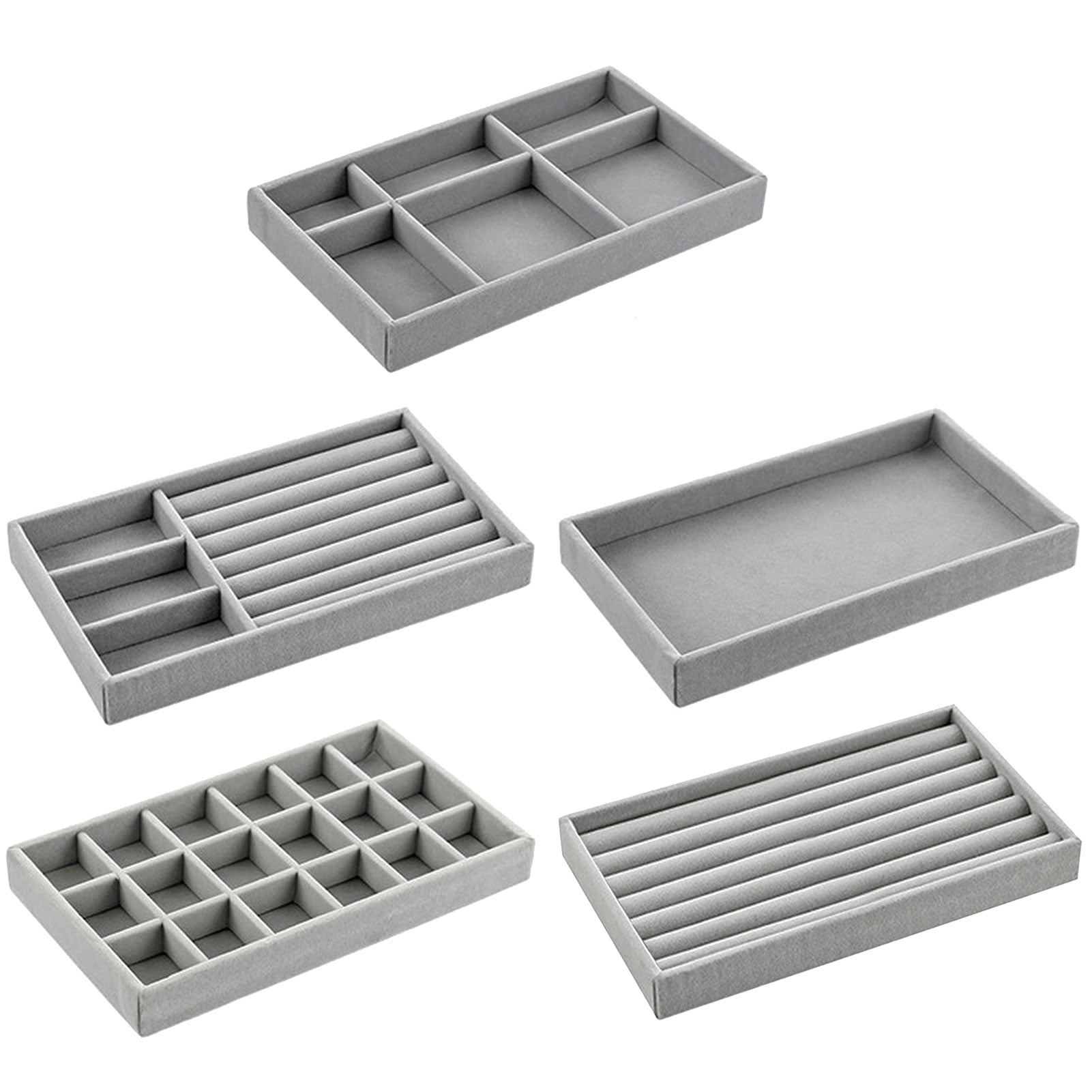 SPRING PARK Stackable Velvet Jewelry Trays Organizer Jewelry Storage Display Trays for Drawer, Earring Necklace Bracelet Ring Organizer