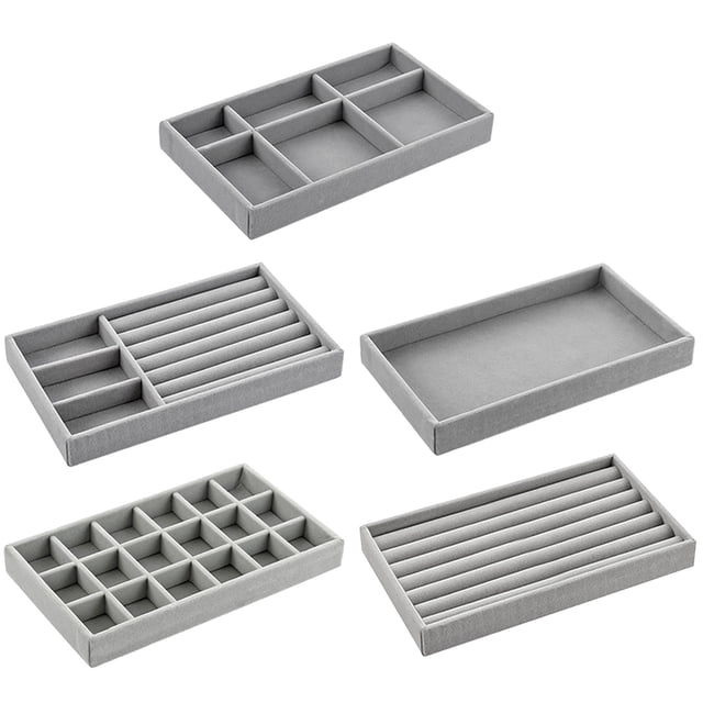 Stackable Velvet Jewelry Trays Organizer Jewelry Storage Display Trays for Drawer, Earring Necklace Bracelet Ring Organizer