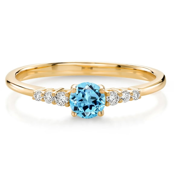 Gem Stone King 10K Yellow Gold Swiss Blue Topaz and White Lab Grown Diamond Engagement Ring for Women (0.45 Cttw, Round 4MM, Gemstone November Birthstone, Available in Size 5, 6, 7, 8, 9)