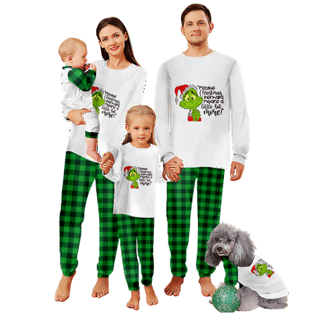 

FUNIER Family Christmas Pajamas Cartoon Monster Green Black Buffalo Buffalo Printed Baby-Kids-Adult-Pet Size 2 Pieces Top and Pants Bodysuits Xmas PJS Sleepwear