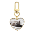 thumbnail image 1 of animal cute gray cat photograph Gold Heart Keychain Metal Keyring Holder, 1 of 3