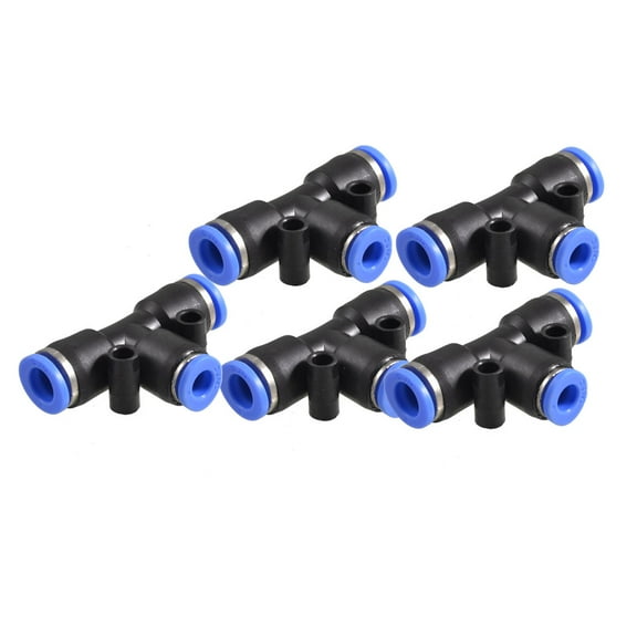 Unique Bargains 5 Pcs 3 Ways 8mm to 6mm Coupler T Style Tubing Quick Push in Fittings