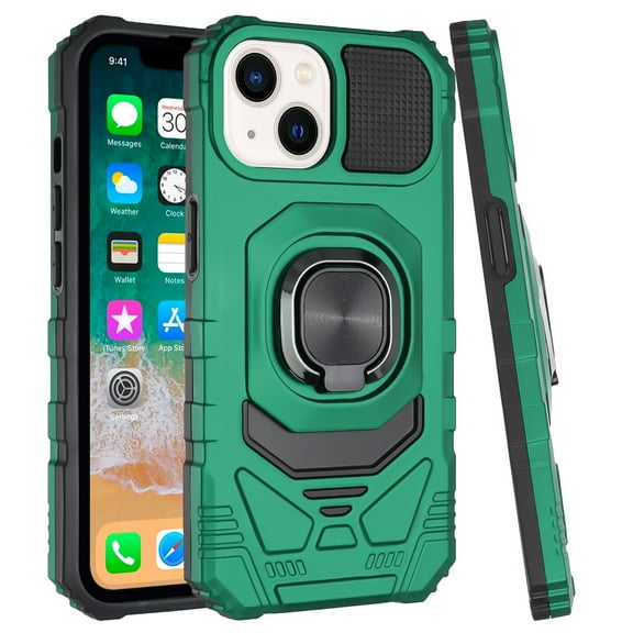 For Apple iPhone 16 Pro (6.3") Hybrid Dual Layer with Rotate Magnetic Ring Stand Holder Kickstand, Rugged Shockproof Cover ,Xpm Phone Case [ Green ]