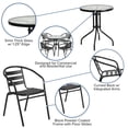thumbnail image 2 of 31.5'' Round Glass Metal Table with 4 Black Metal Aluminum Slat Stack Chairs, 2 of 9