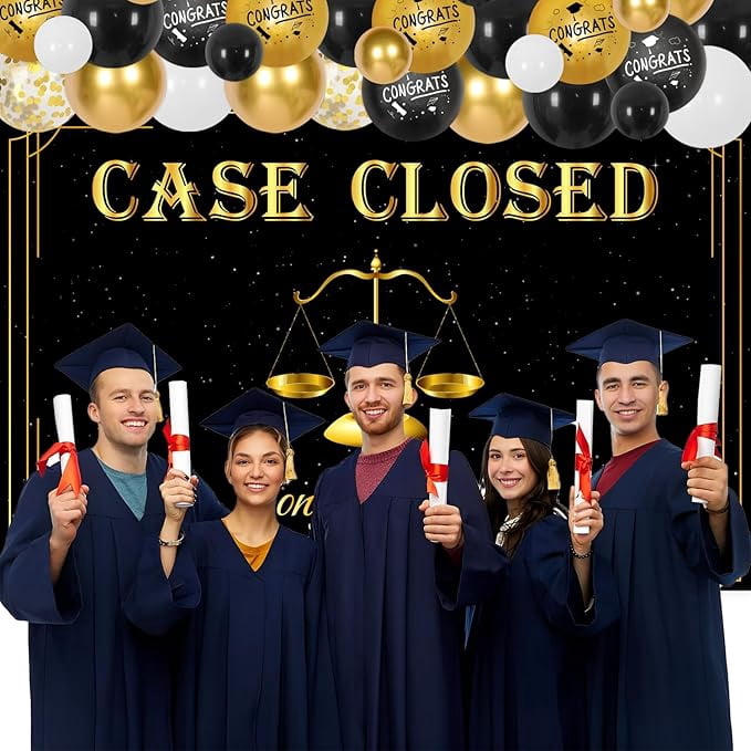 Case Closed Party Decorations, Class of 2026 Law School Graduation Party Decor, Congrats Lawyer Gard Backdrop, Black Gold Balloon Garland Arch Kit for Future Lawyer Graduation Party Supplies