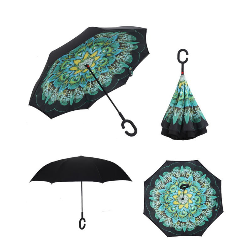 Graphic Circles Seamless Pattern Double Layer Windproof UV Protection Reverse Umbrella With C-Shaped Handle Upside-Down Inverted Umbrella For Car Rain Outdoor 