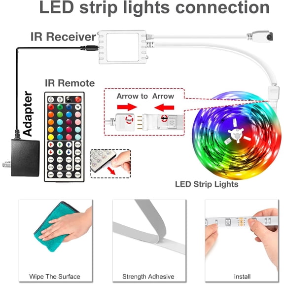MHAWBL-LED Strip Lights 100ft, Smart Lighting with App Remote Control, RGB LED Lights for Bedroom, Music Sync Color Changing for Room Home Decor Party (1 Roll)