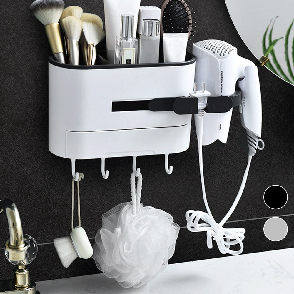 Multifunction Wall Mounted Storage Drawer Rack Hair Dryer Holder Home