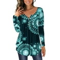 thumbnail image 2 of Henley Tunic Tops for Women Hide Belly Tunic Floral Print Blouse Front Pleated Shirts Long Sleeve Christmas Shirts Tops, 2 of 7