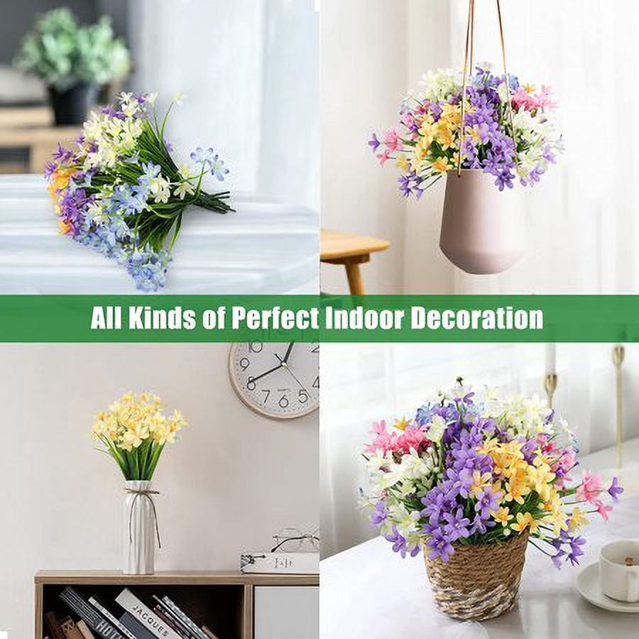 ZOELNIC Artificial Daffodils Flowers, 10 Bundles Fake Flowers with Stems, UV Resistant No Fade Plastic Plants Faux Flowers Bouquet for Indoor Outdoor Home Garden Decoration