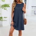 thumbnail image 5 of QUNYINEY Cotton Sundresses for Women Beach Sleeveless Summer Midi Blue Tank Dress Casual Lace Loose Fit Crew Neck Lounge Dresses, 5 of 6