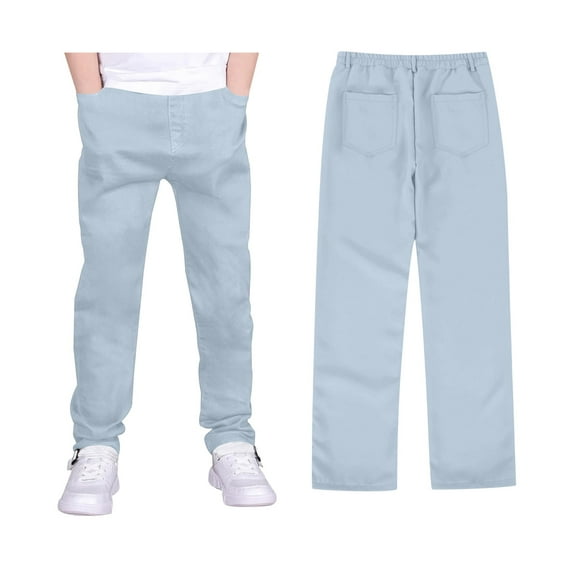 Boys Stretch Pull On Chino Pants Comfortable School Twill Trousers for Youth