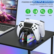 PS5 Controller Charging Station,PlayStation Charging Dock for PlayStation 5 Dualsense Edge with LED & RGB Mode,Overcharge Protection Fast Controller Charging Station Stand Skin, PS5 Accessories-White