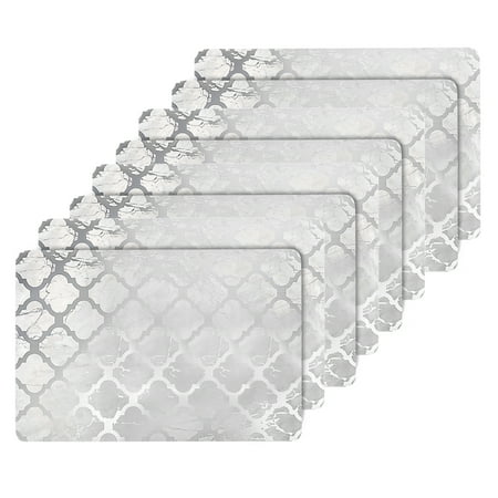 

Dainty Home Marble Trellis Cork Foil Printed Trellis Designed 12 x 18 Rectangular Placemat Set Of 8 In Silver