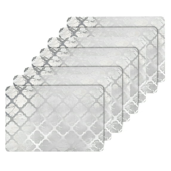 Dainty Home Marble Trellis Cork Foil Printed Trellis Designed 12 x 18 Rectangular Placemat Set Of 8 In Silver
