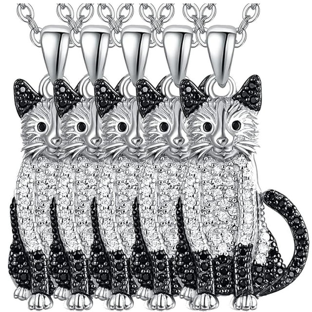 Cadenas con motivos de animales CatNeck06 5Pzas Siamese Plata/Negro Metal Cadena y Dije.