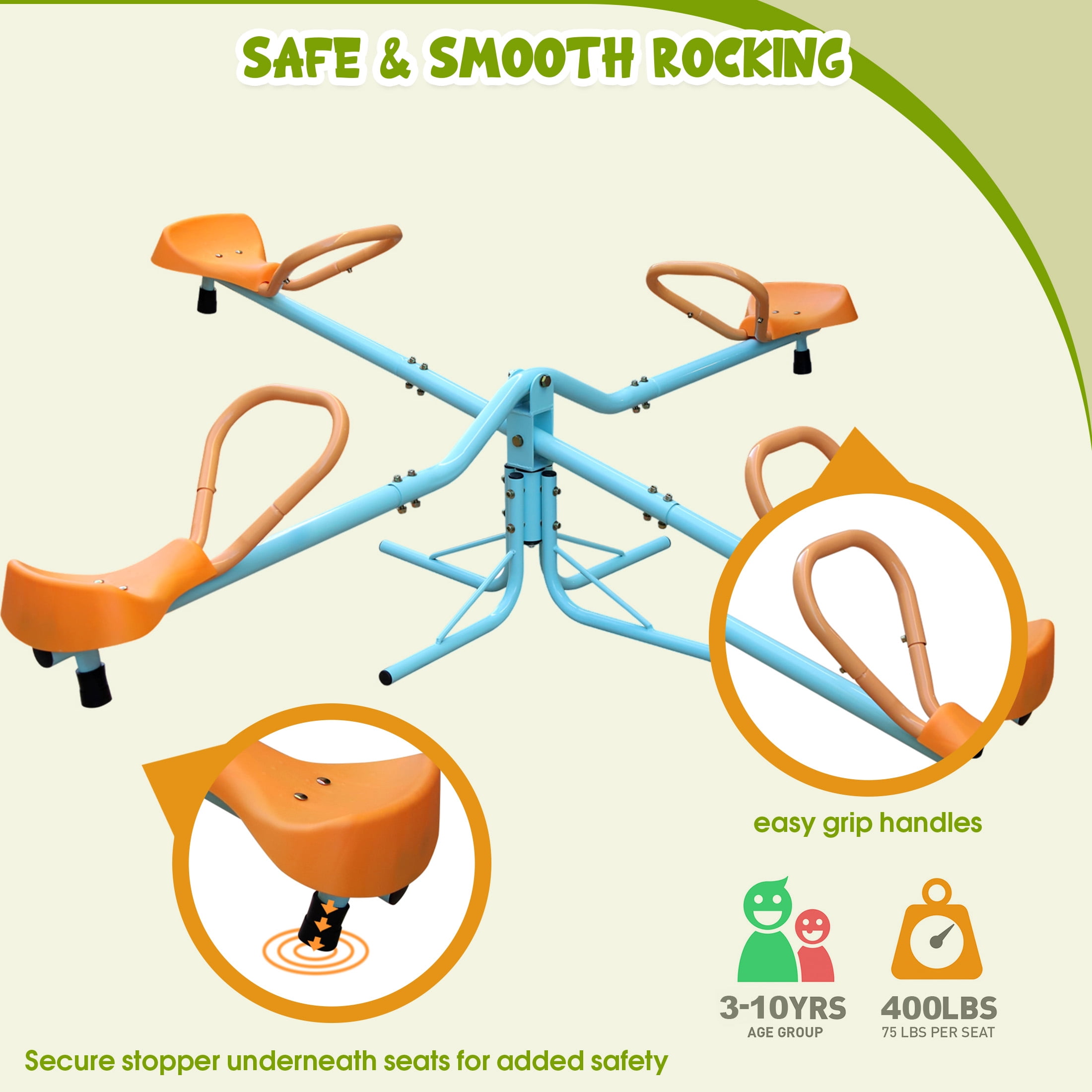 Aukfa Teeter-Totter Seesaw Home Playground Equipment for Kids Outdoor Indoor, 360-Degree 4 Seater Swivel Seesaw