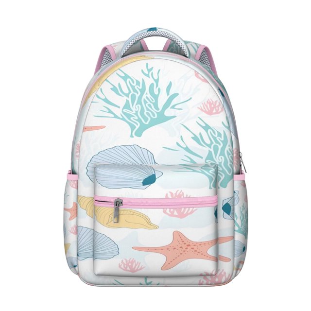 Ocean Creatures Student Backpack Durable Waterproof Composite Oxford Cloth with Starfish, Fish, and Seahorse Print, Adjustable Straps, Comfortable for School and Daily Use