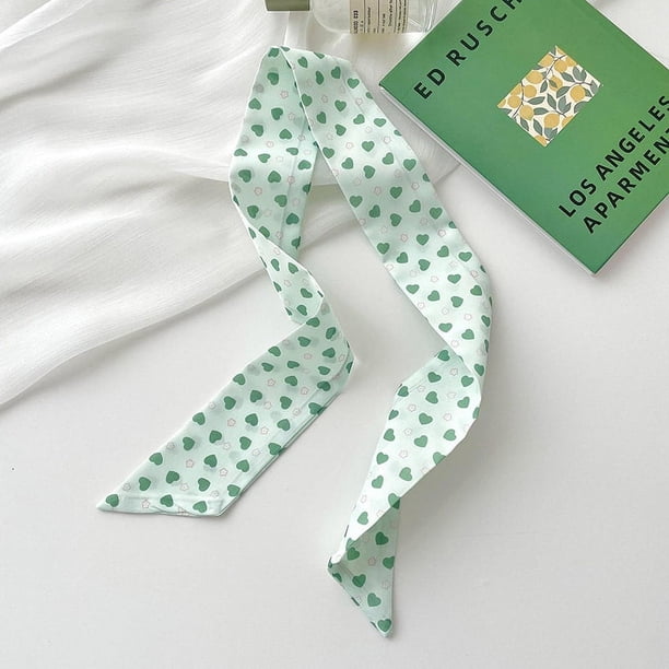 Zhuge Bufanda elegante, bufanda de rayas largas de la serie verde, tira fina y estrecha, lazo para el cuello, lazo para el cabello, decoración para bolso, cinta de regalo de mano -1 pieza (A)