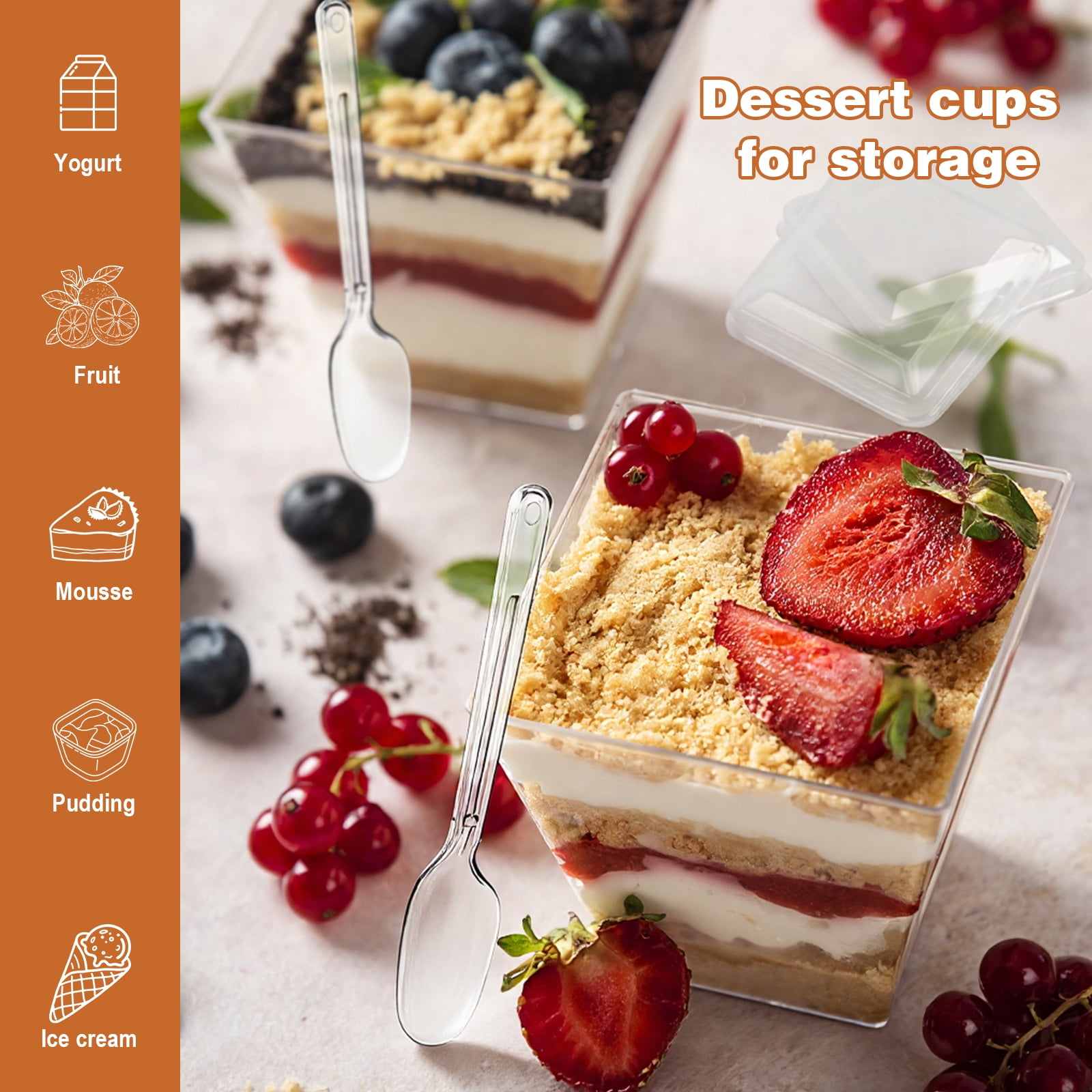 150 Pcs Dessert Cups with Lids and Spoons, 5 oz Mini Clear Plastic Dessert Parfait Cup, Reusable Fruit Ice Cream Cake Pudding Cups