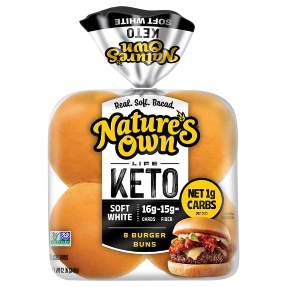 Nature's Own Life Keto Soft White Burger Buns, Keto Hamburger Buns, Keto Bread Buns, 8 Count