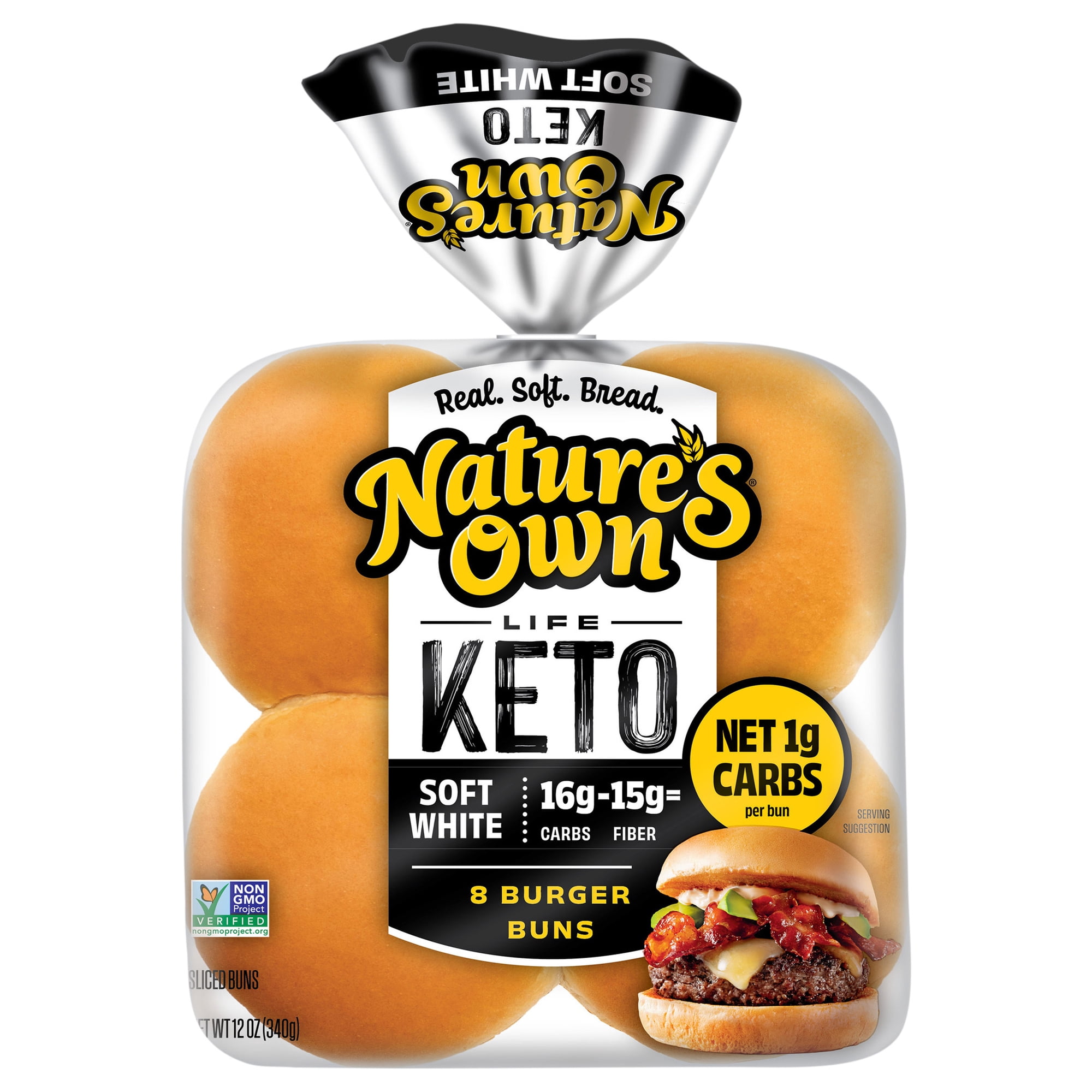 Nature's Own Life Keto Soft White Burger Buns, Keto Hamburger Buns, Keto Bread Buns, 8 Count
