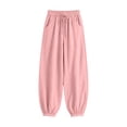 thumbnail image 4 of LEAVINGSUO Women's Cotton Linen Pants Drawstring Elastic Waist Straight Loose Fit Jogger Trousers with Cuffed Hem Pink XL, 4 of 6