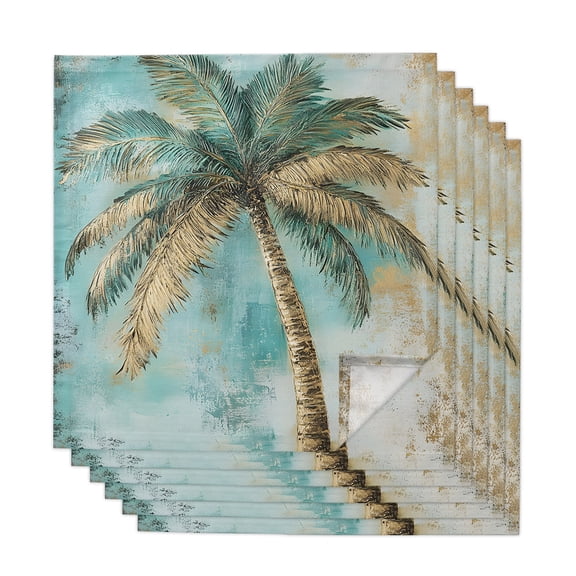 Coastal Beach Tree Cloth Napkins, Summer Ocean Vintage Tropical Plant Washable and Reusable Dinner Napkins Set of 6, Table Napkin for Kitchen Party Birthday Wedding Hotel Housewarming 20"x20"